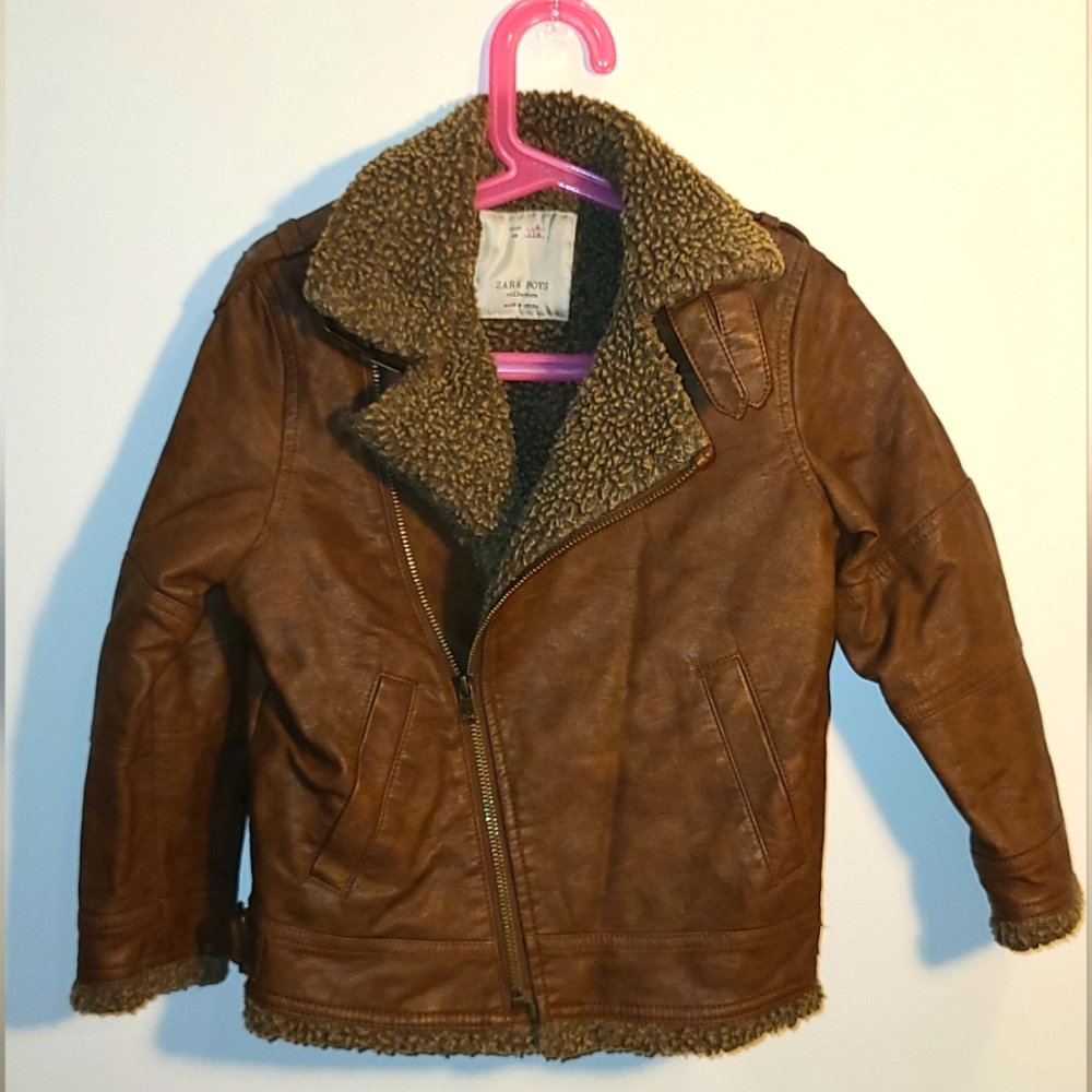 Zara brown aviator jacket size 6 or 116 cm Bikercore
